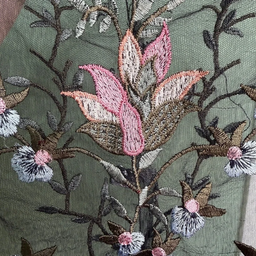 Floral Embroidered Sheer Mesh Top Short Sleeve Forest Fairy Whimsigoth Large